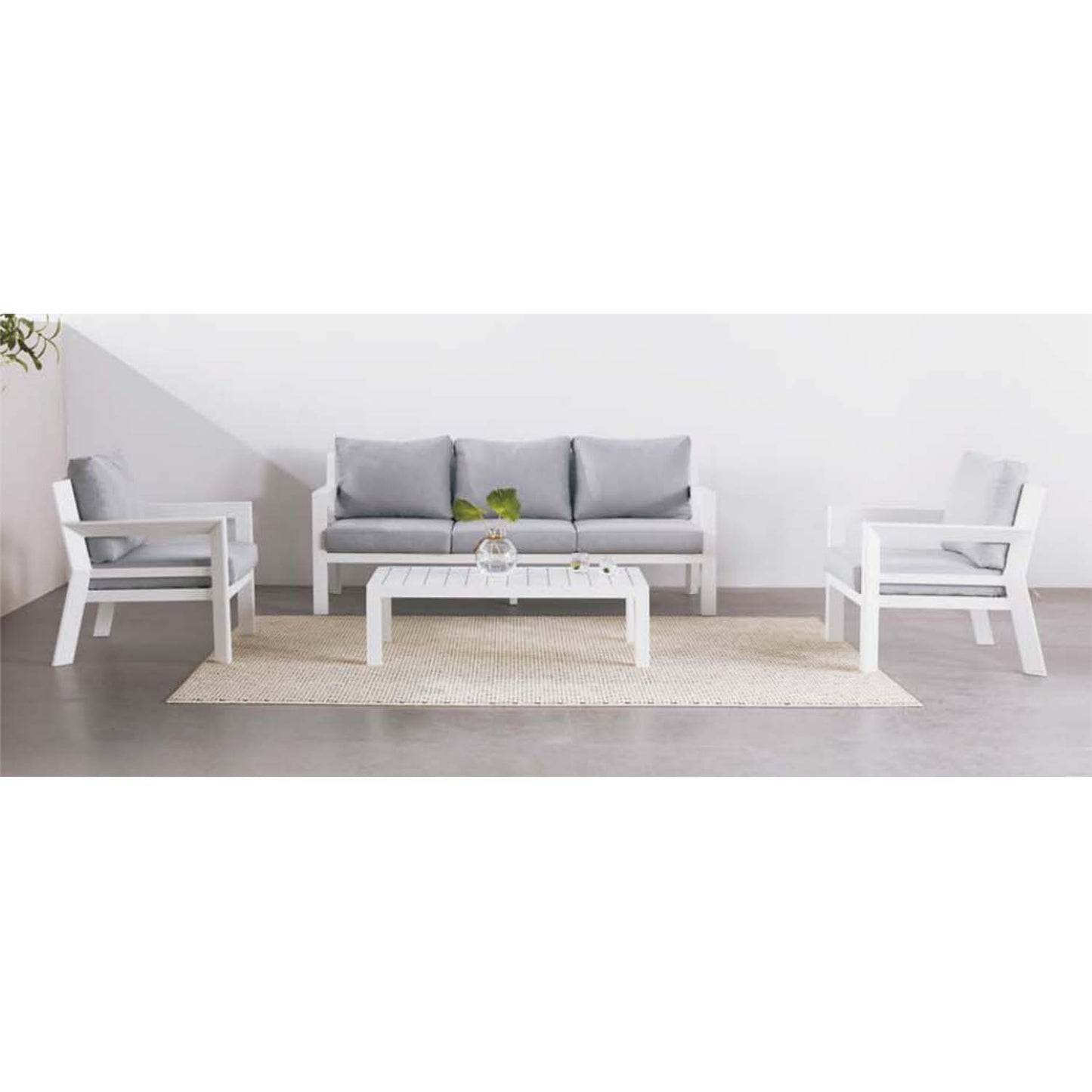 Set da giardino divano in alluminio bianco con cuscini grigio