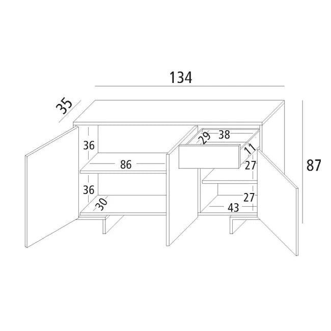 Madia slim Frame Terraneo 3 ante con cassetto 134x35x87 cm vari colori