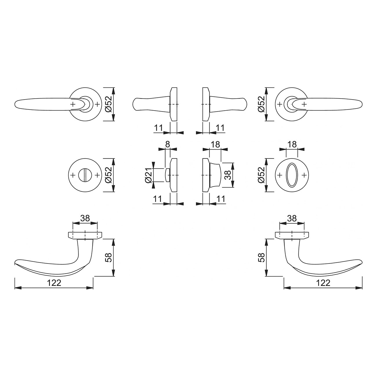Maniglia Hoppe Atlanta con rosetta e bocchetta tonda d. 52 mm ottone satinato con nottolino