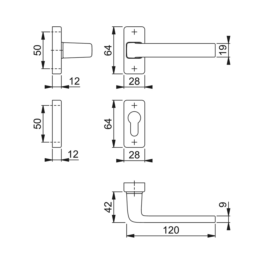 Maniglia Hoppe Dublin forma rettangolare foro cilindro 28x64 mm cromato satinato