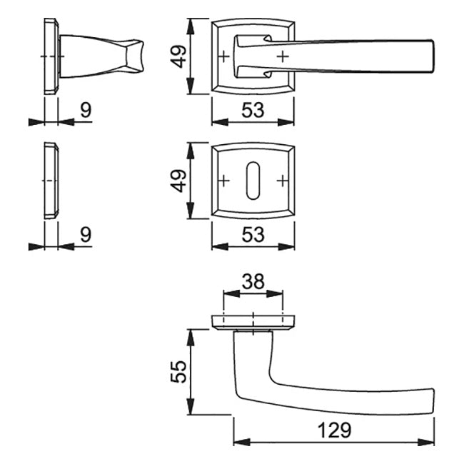 Maniglia Hoppe Acapulco rosetta e bocchetta rettangolari 53x49 mm