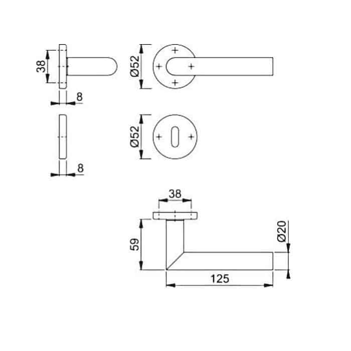 Maniglia porte interne Hoppe Amsterdam con rosetta e bocchetta tonde d. 52 mm acciaio inox satinato