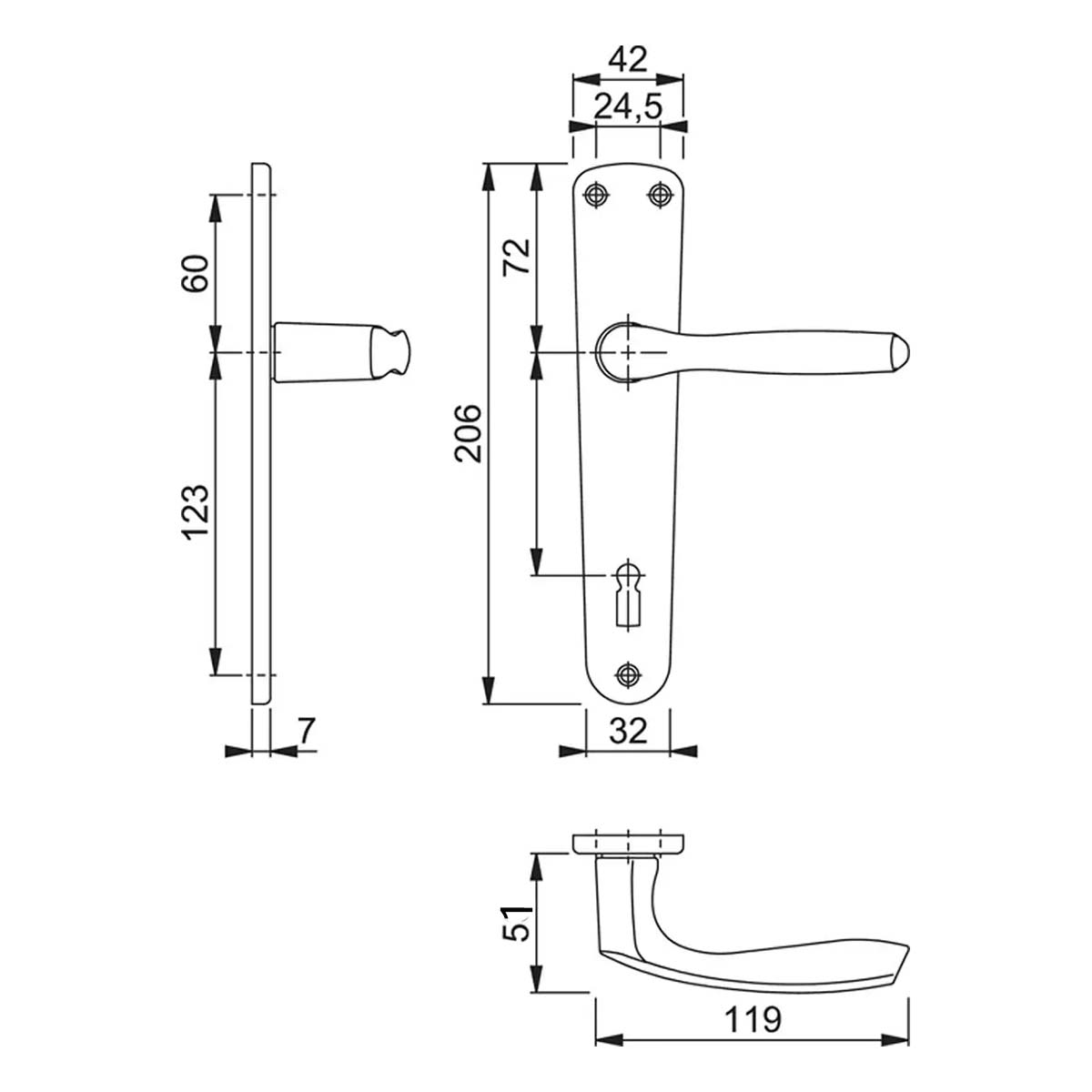 Maniglia porte interne Hoppe Milano con placca interasse 85 mm foro cilindro