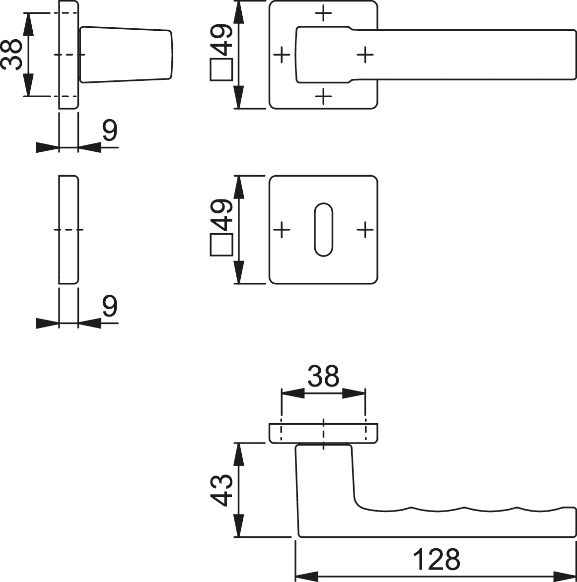 Maniglia porte interne Hoppe Toulon con rosetta e bocchetta quadre 49x49 mm