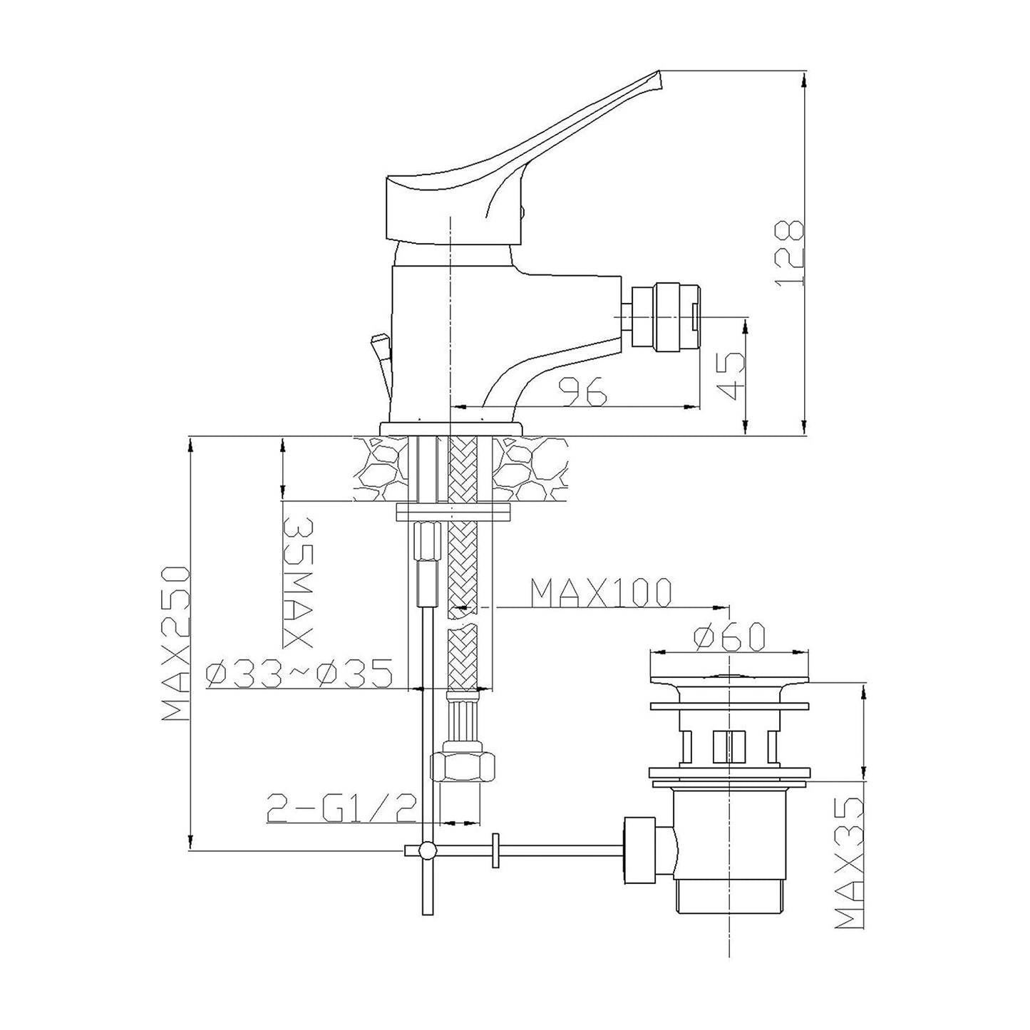 Miscelatore per bidet con piletta 11/4 Goplast Sei cromato
