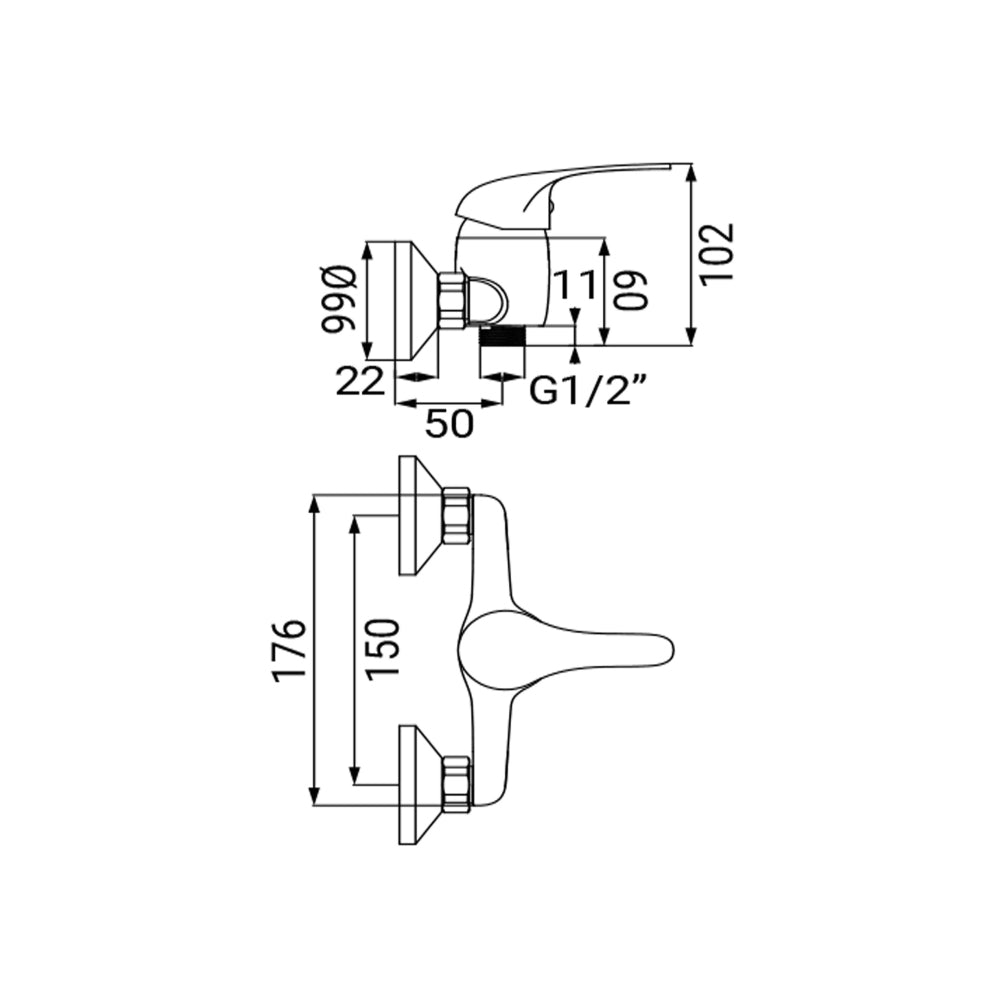 Miscelatore per doccia esterno d. 35 mm cromato serie Time
