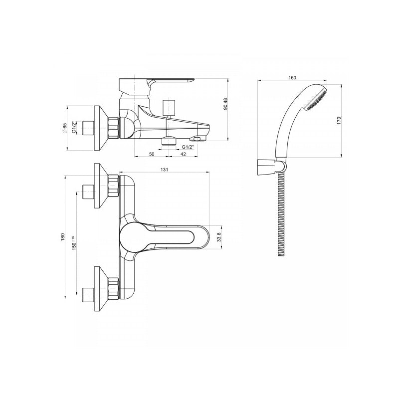 Miscelatore per vasca monocomando Paini linea Giada con doccetta monogetto cromato