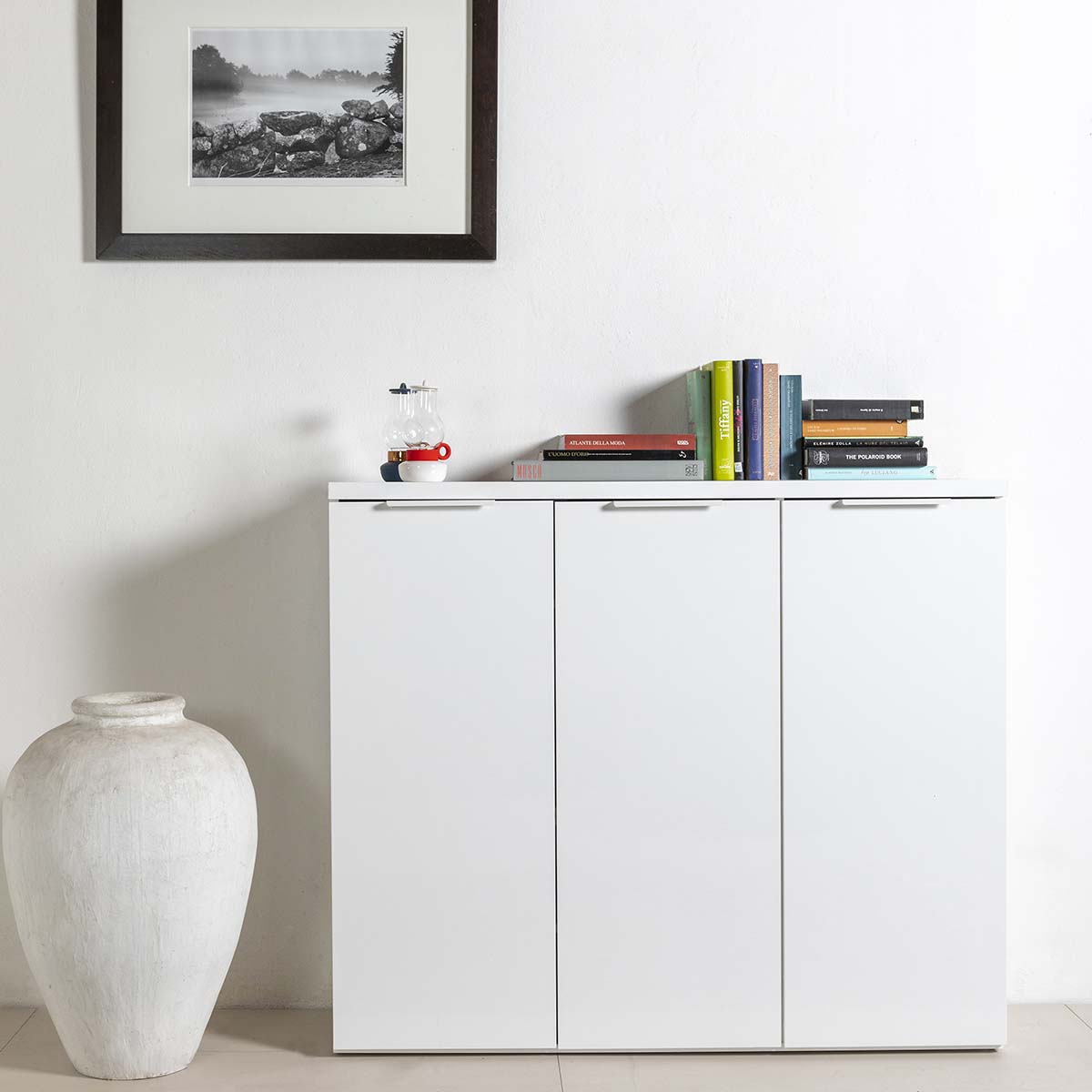 Mobile salvaspazio 3 ante bianco 120x102x35 cm