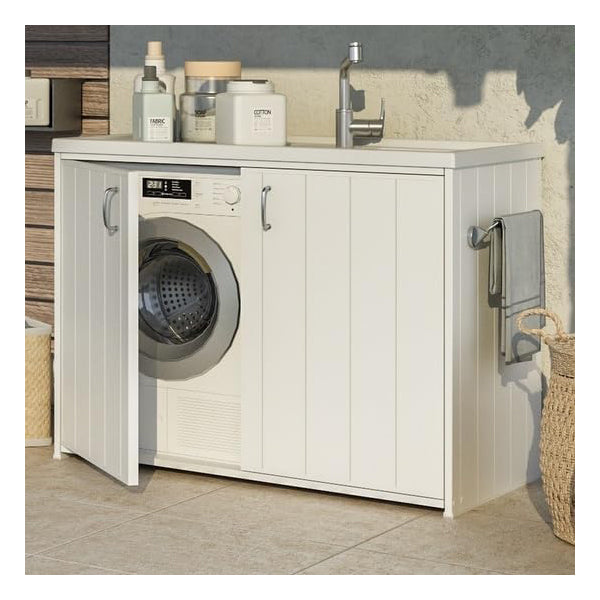 Mobile lavatoio copri lavatrice reversibile bianco Negrari con ante 109x60x92 cm