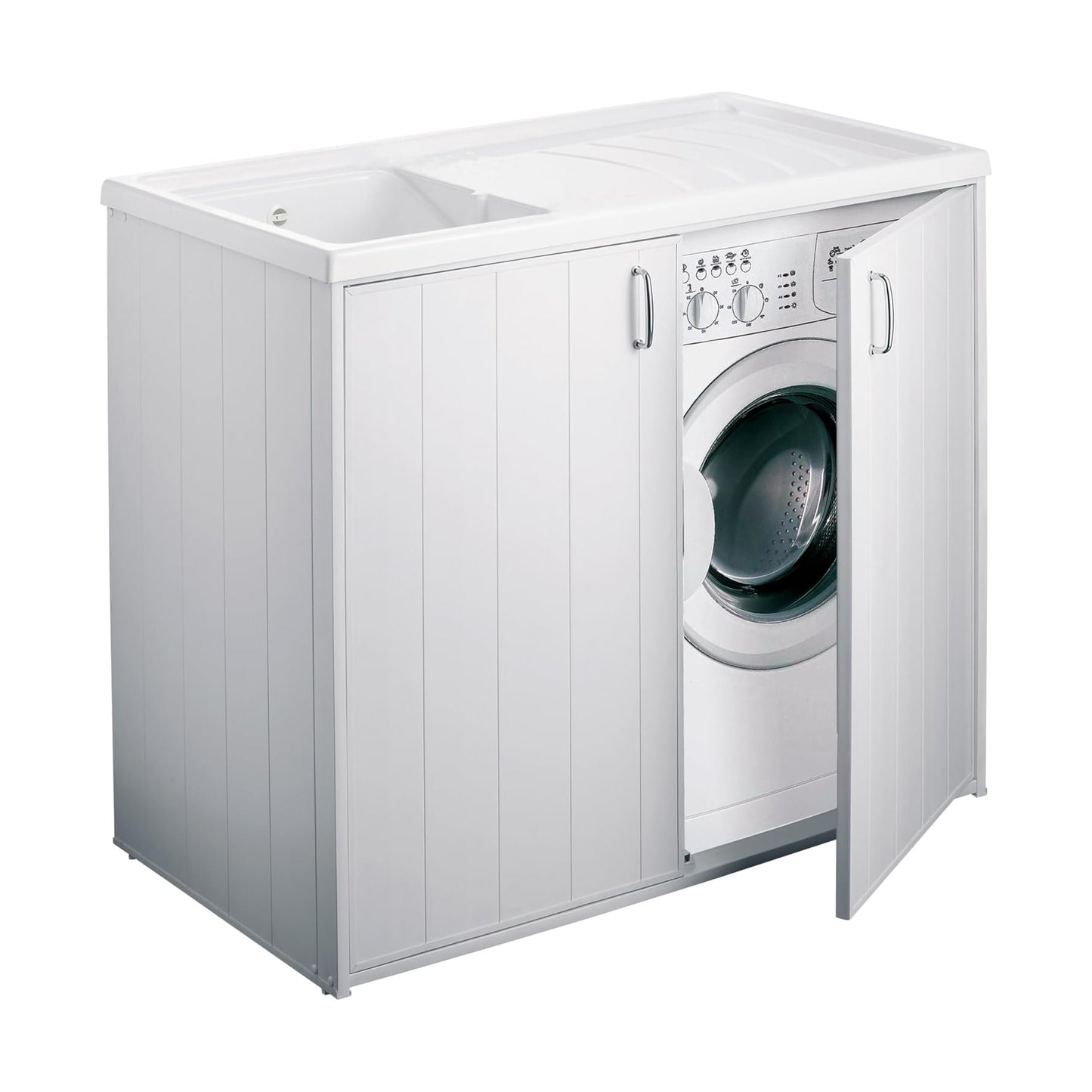 Mobile lavatoio copri lavatrice reversibile bianco Negrari con ante 109x60x92 cm