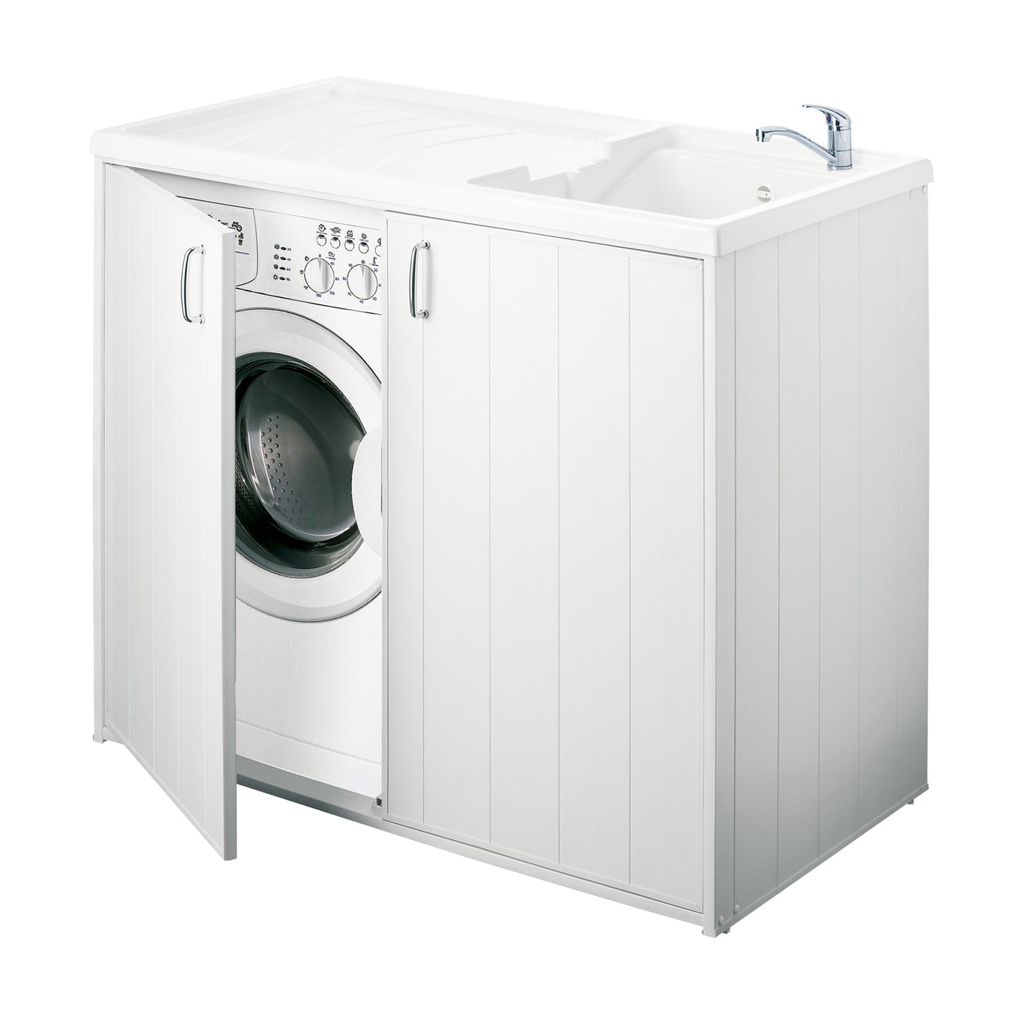 Mobile lavatoio copri lavatrice reversibile bianco Negrari con ante 109x60x92 cm