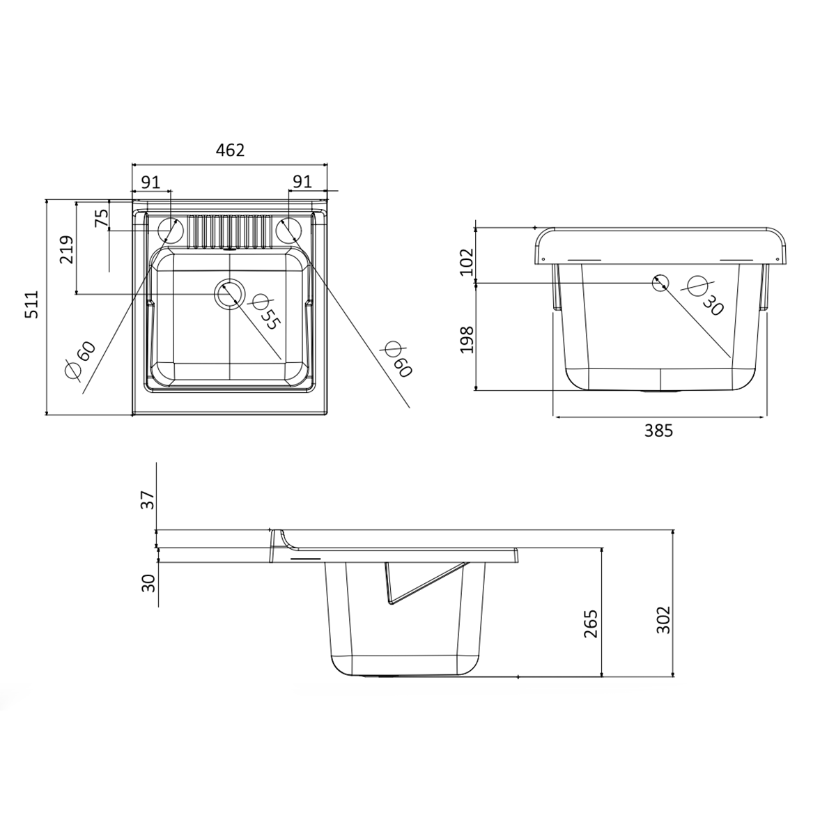Lavatoio con mobile 45x50 cm bianco con kit di montaggio Negrari 9006K