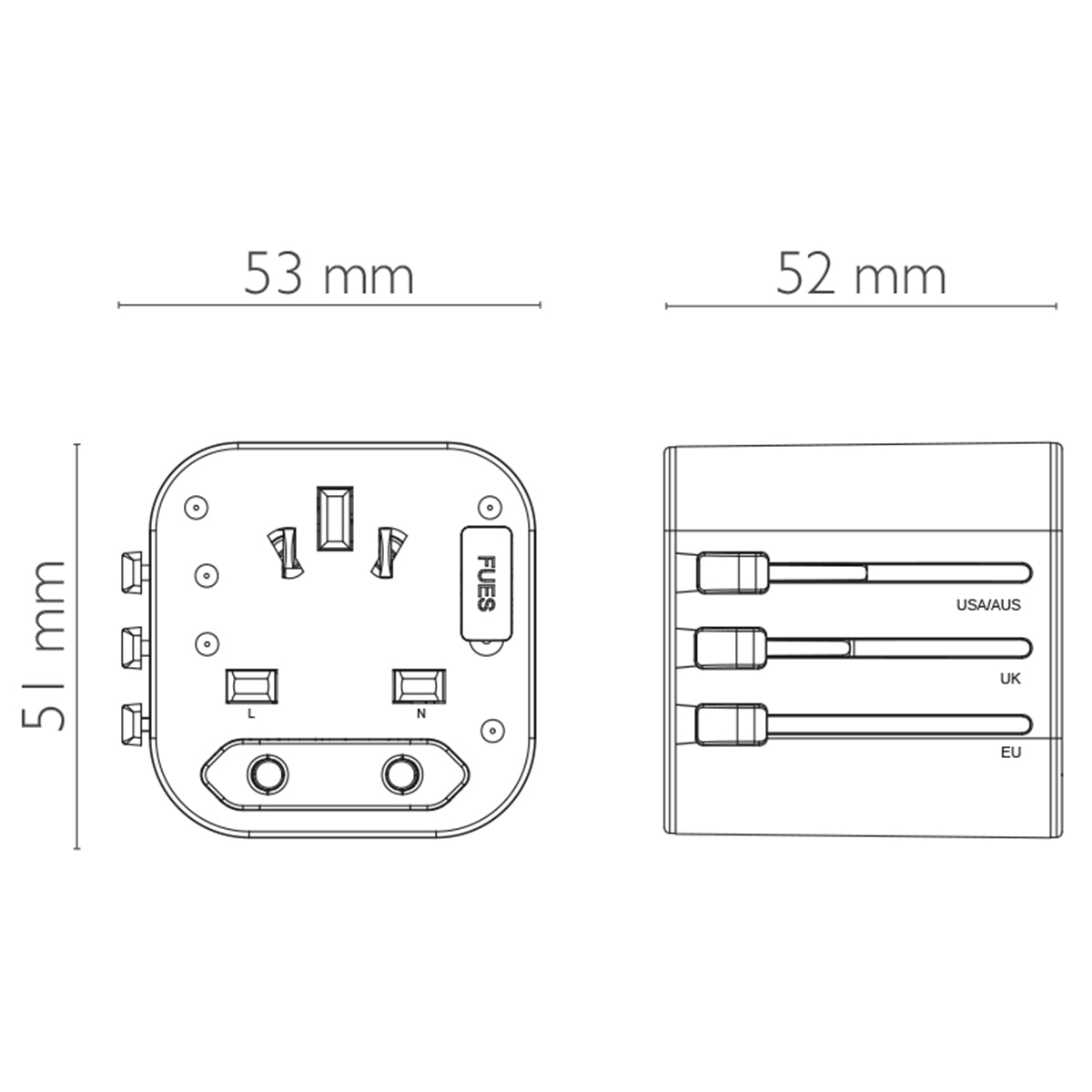 Adattatore da viaggio universale nero 100-240V EU/UK/USA/AUS
