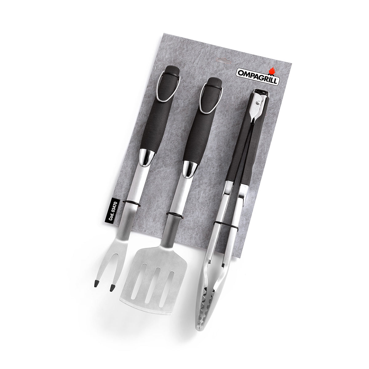 Set 3 pezzi Expert pinza, paletta e forchettone in acciaio Ompagrill