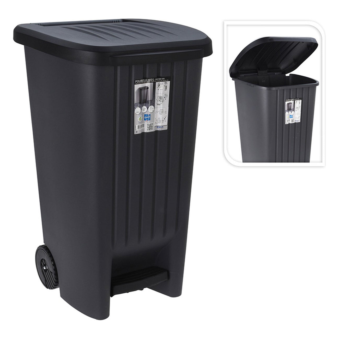 Pattumiera in resina 100 lt con ruote 48x52x93 cm antracite