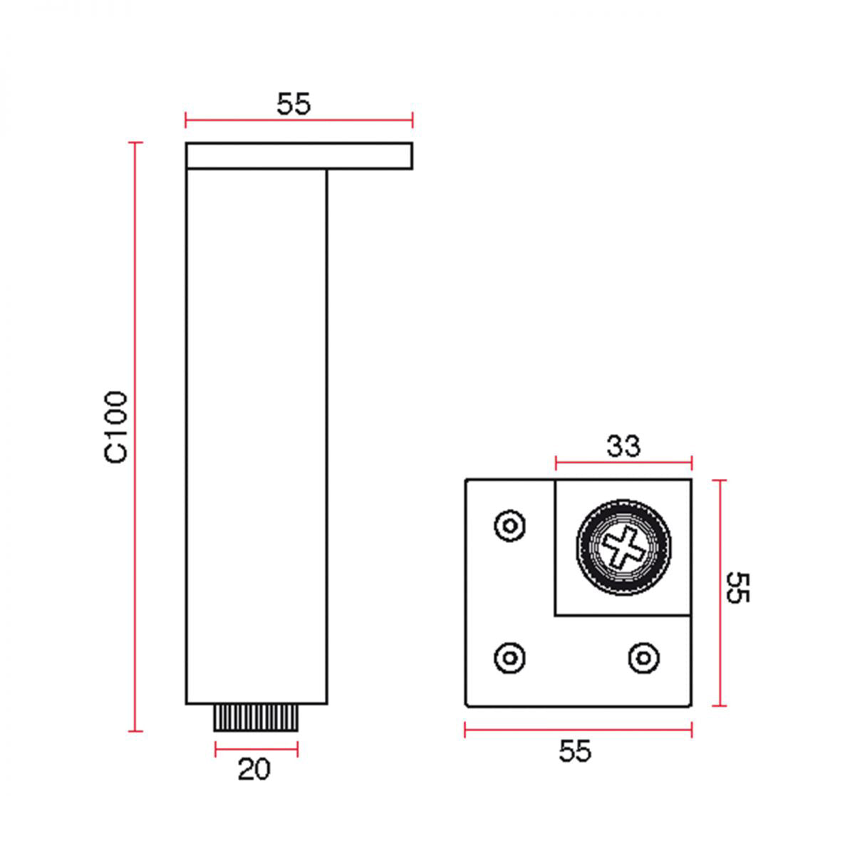 Piedino quadro regolabile in ABS nero opaco PI01B