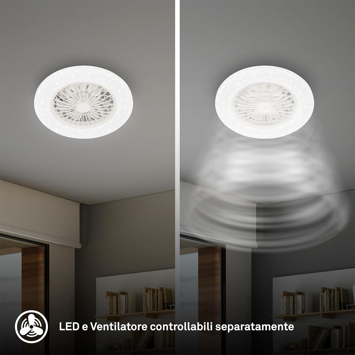 Plafoniera ventilatore bianco Ø 48,5cm 48W 5300lm CCT e colori RGBIC con telecomando