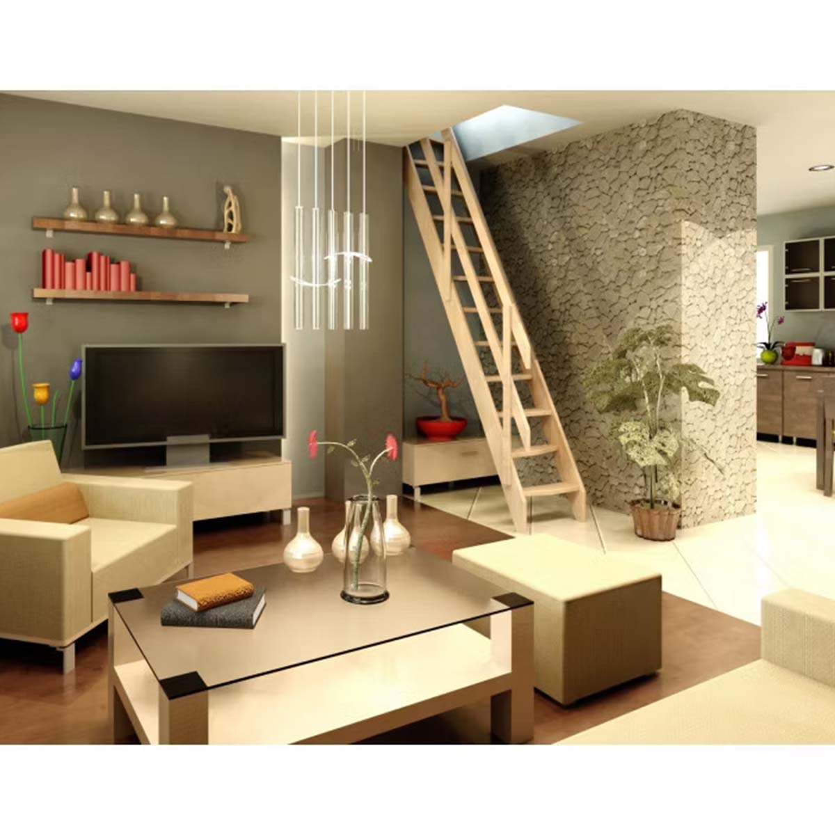 Scala interna in abete grezzo 67x299 cm con 12 gradini e corrimano