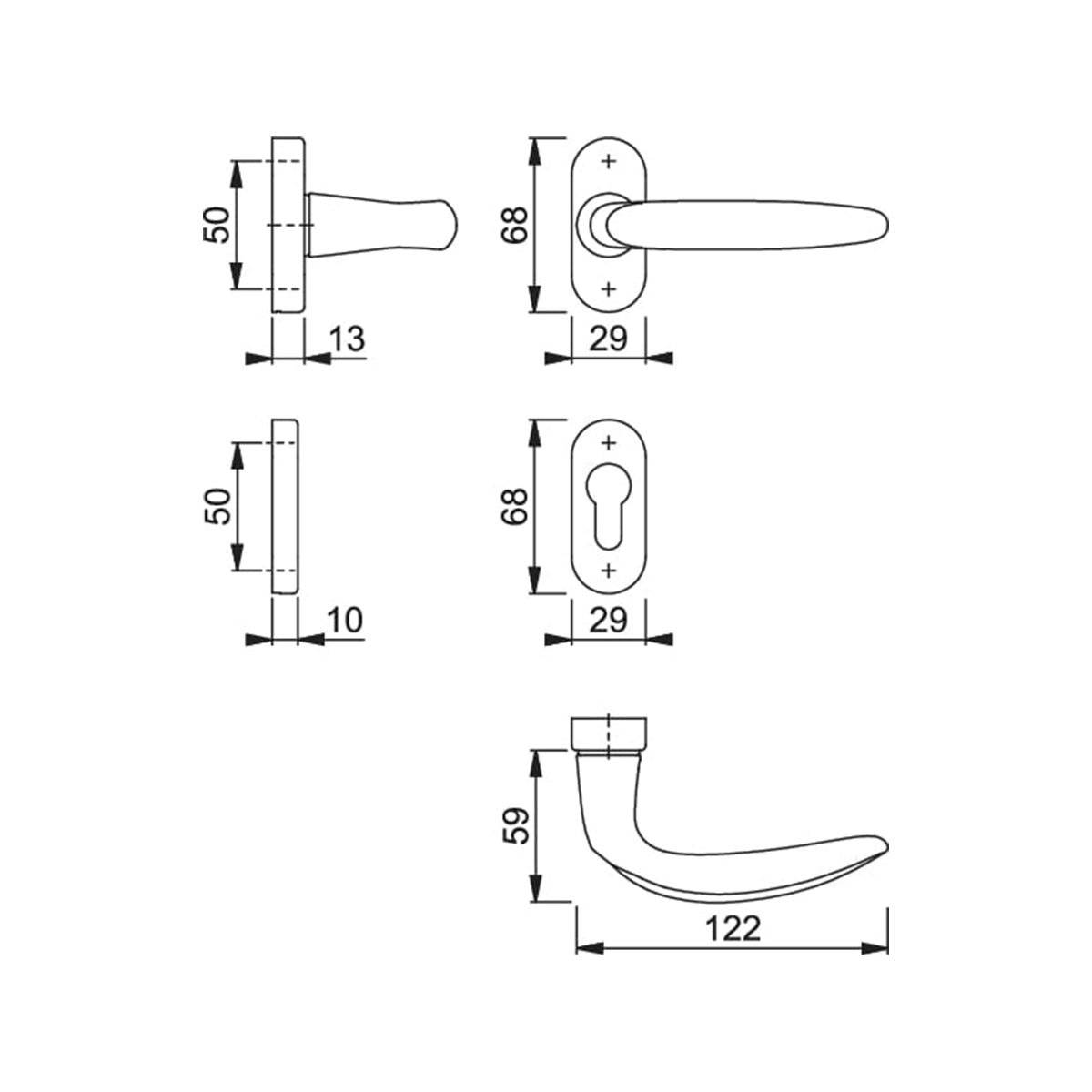 Maniglia Hoppe Atlanta rosetta e bocchetta ovali 29x68mm foro cilindro
