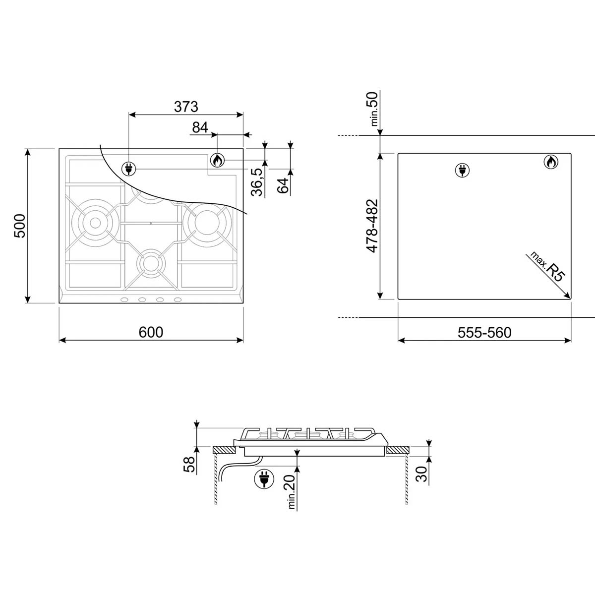 Piano cottura a gas 4 fuochi 60 cm avena Smeg S264AV2