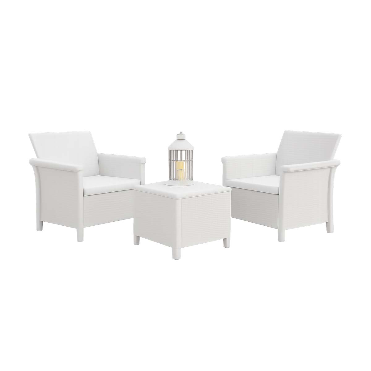 Salotto da giardino in resina effetto rattan 2 posti con tavolino ‘Dolcefarniente’ set 3 pz