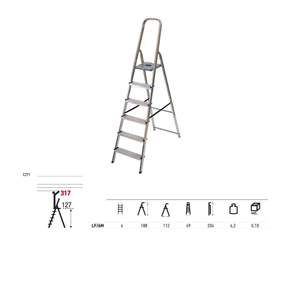 Scala in alluminio 6 gradini h 188 cm Facal Alfa maxi