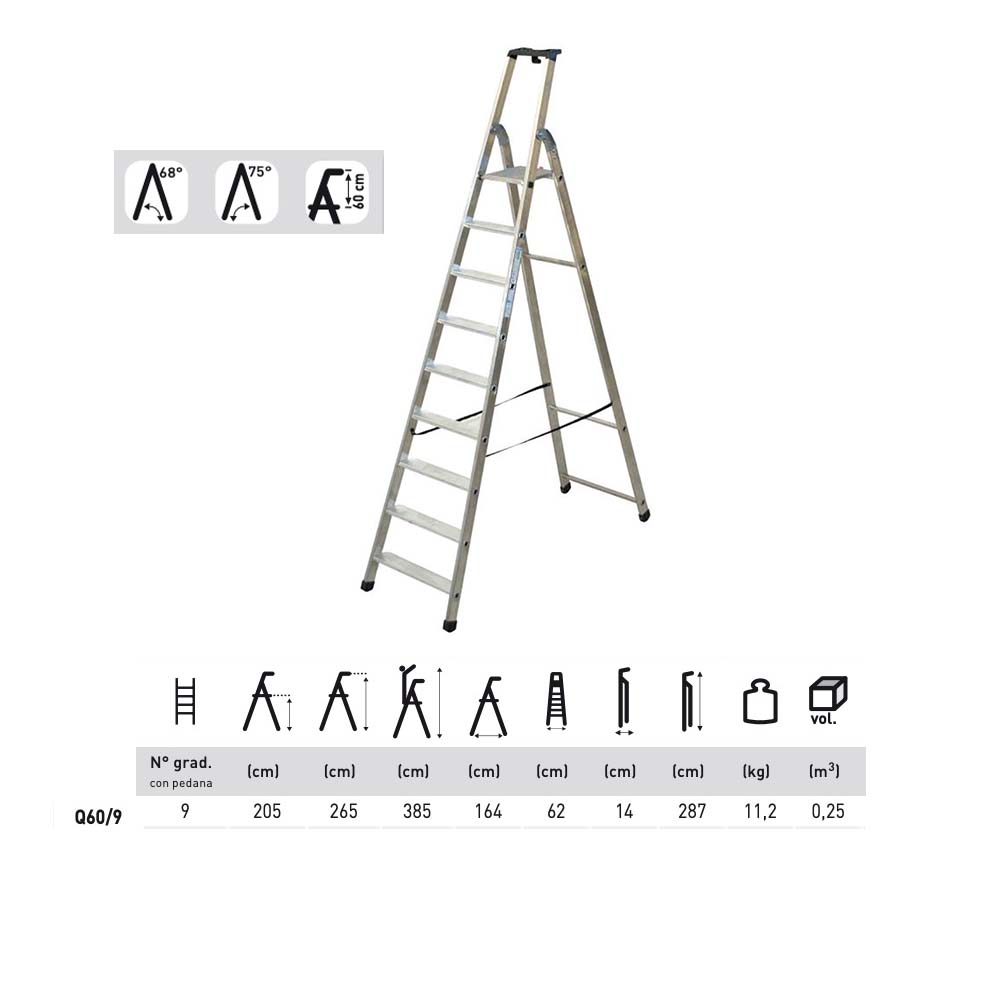 Scala quadra 9 gradini h. 265 cm Facal alluminio
