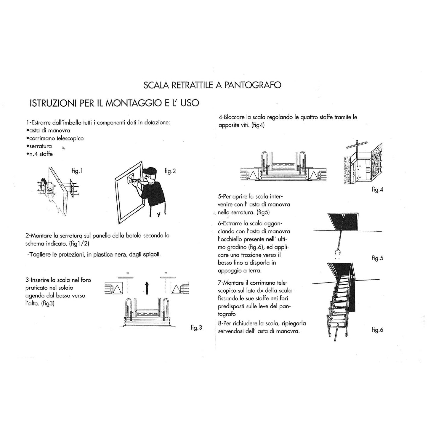 Scala retrattile in acciaio 300 cm con botola a soffitto 70x90 cm corrimano