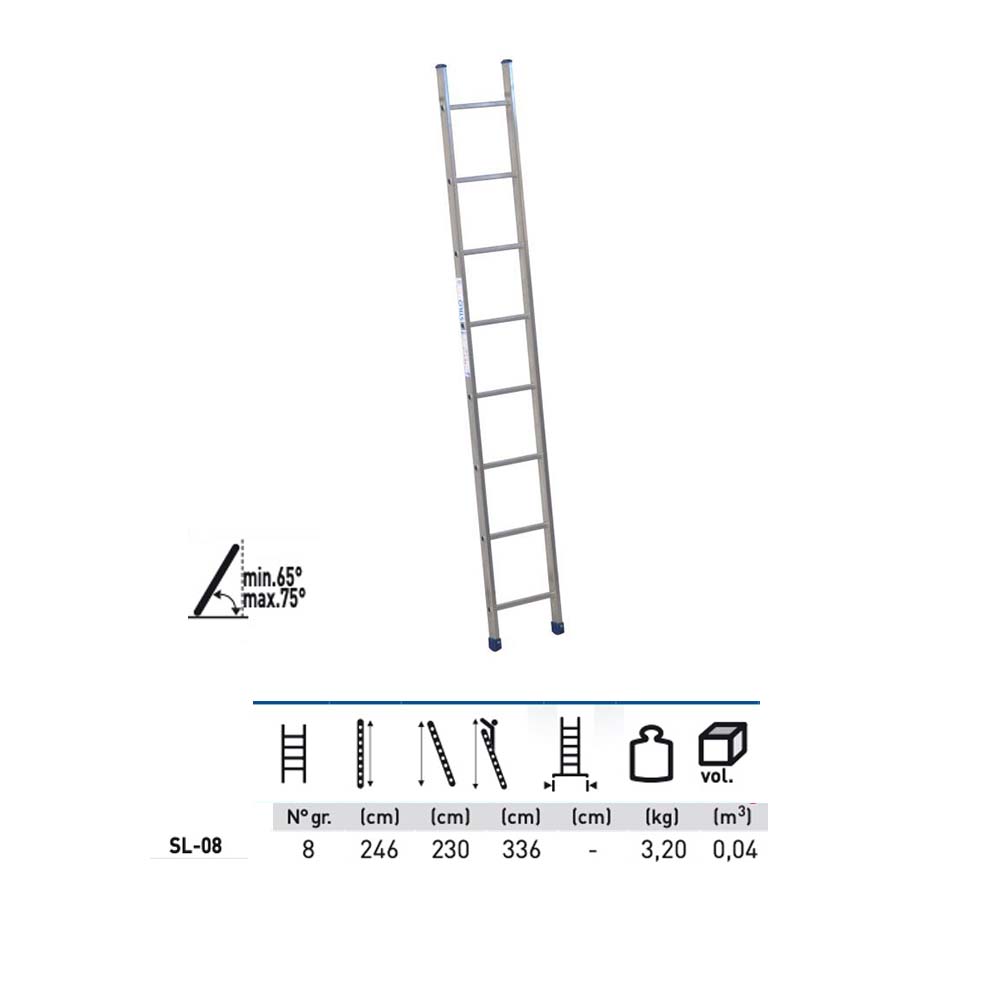 Scala stilo S da appoggio 8 gradini h. 246 cm in alluminio