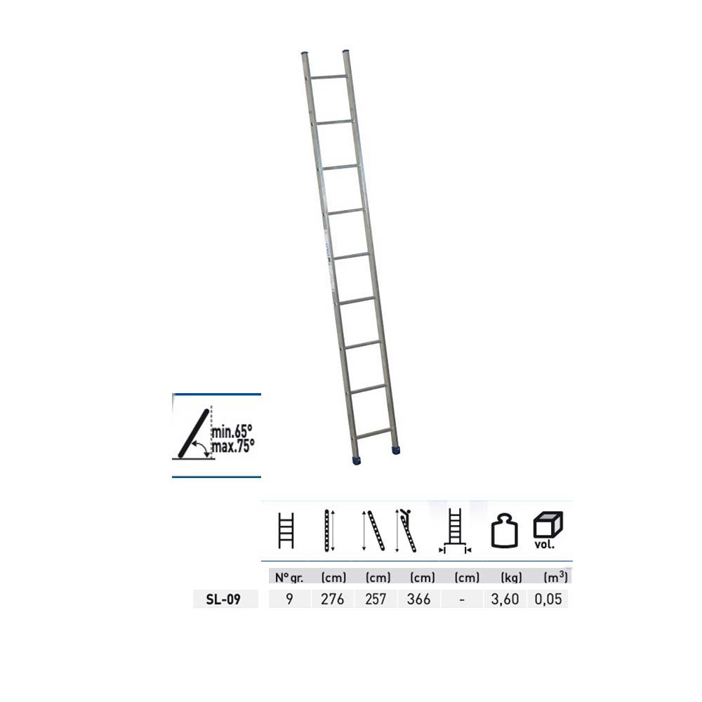 Scala stilo S da appoggio 9 gradini h. 276 cm in alluminio