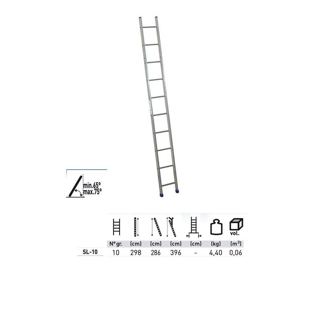 Scala stilo S da appoggio con 10 gradini h. 298 cm alluminio