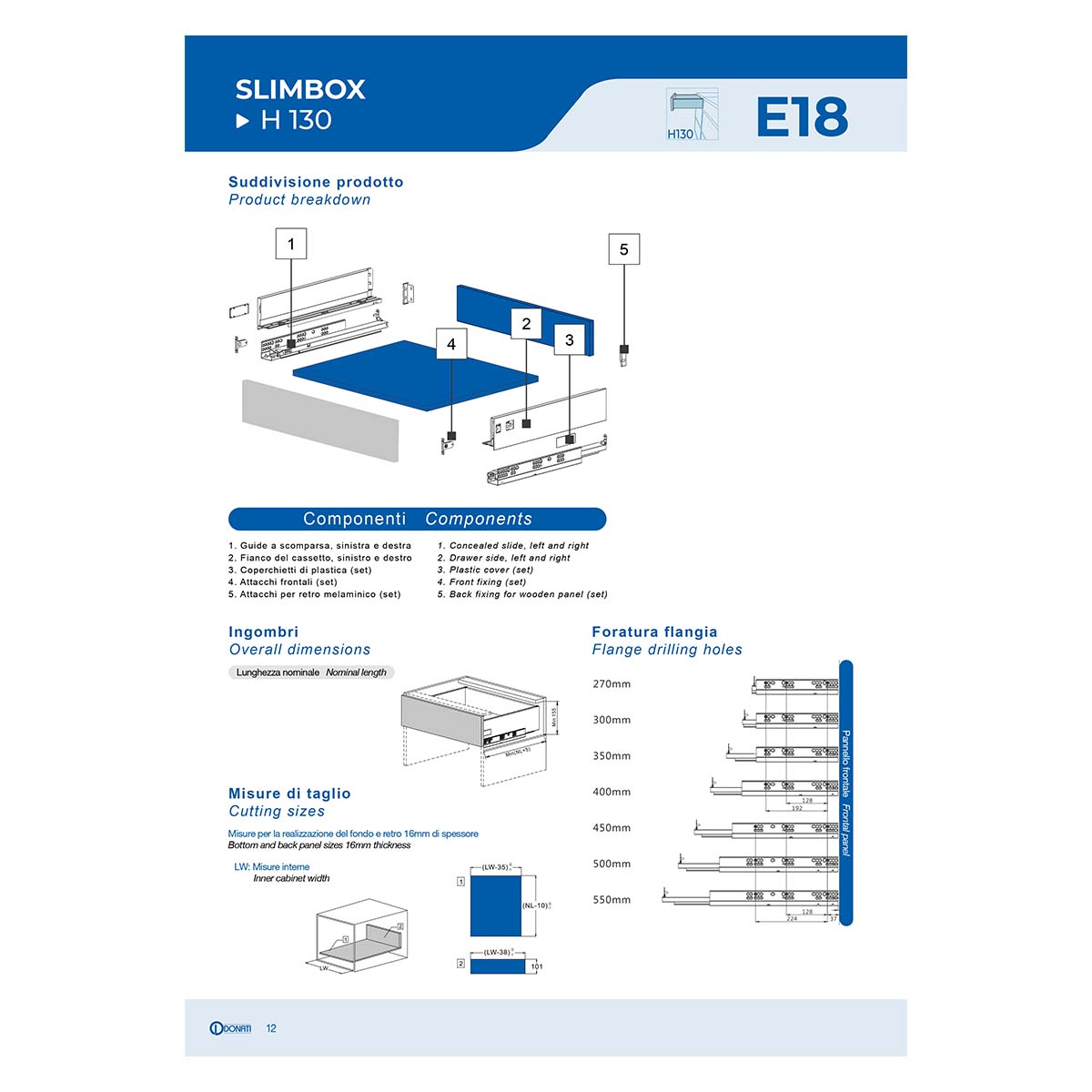 Kit cassetto cucina Donati Slimbox P300mm H130mm