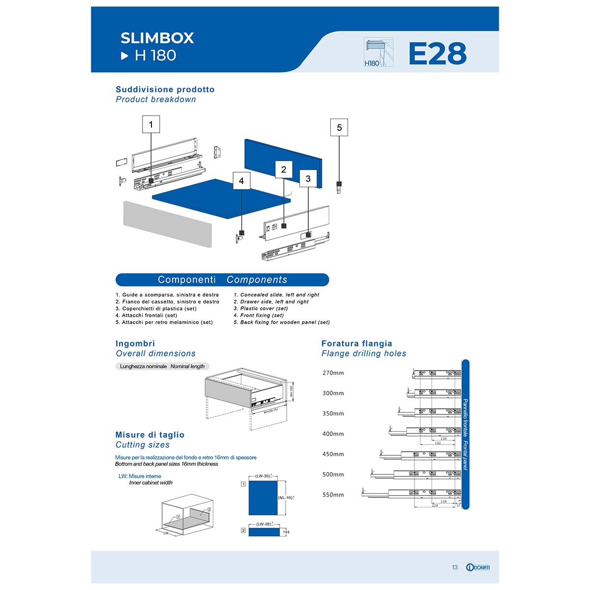 Kit cassetto cucina Donati Slimbox P350mm H180mm