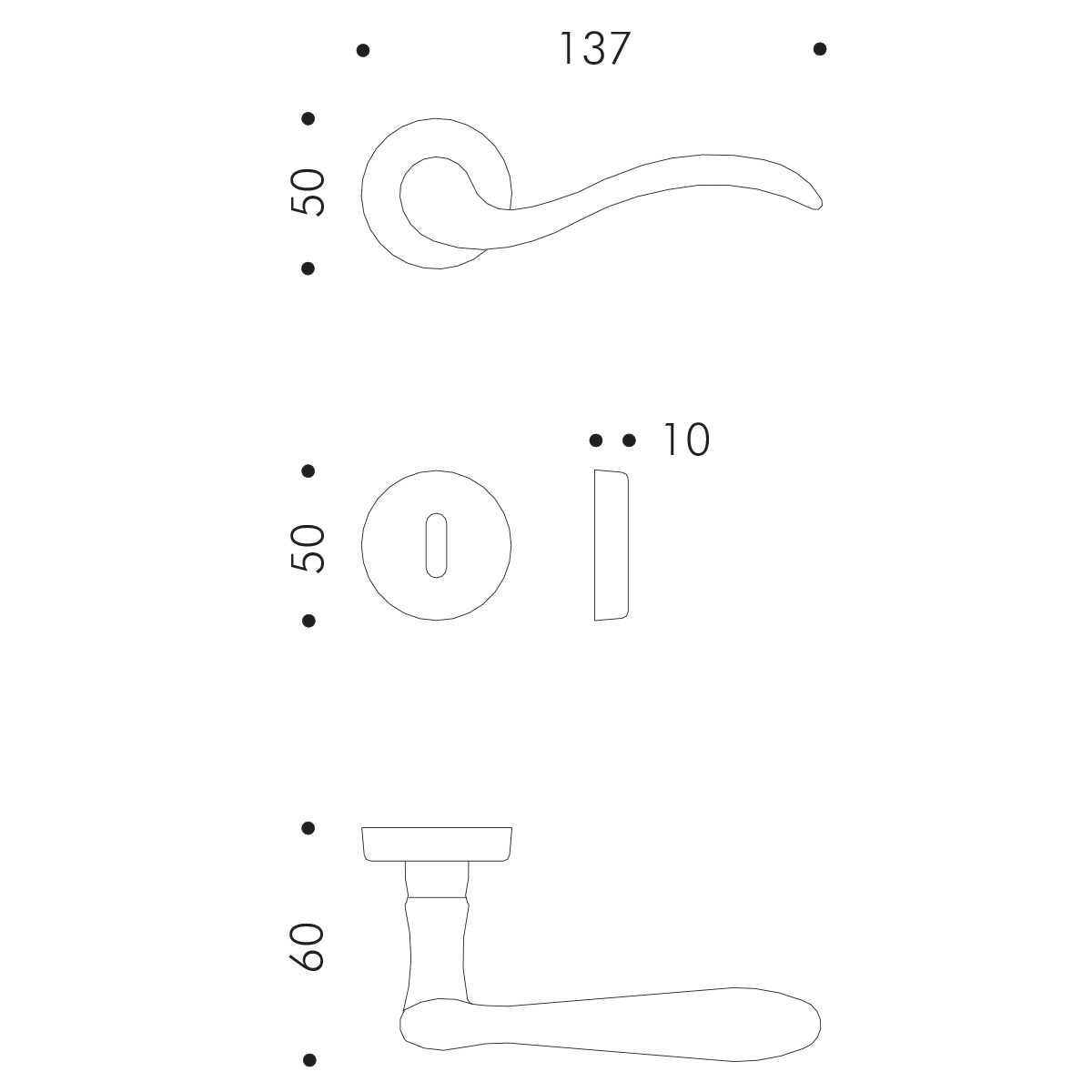 Maniglia per porta battente oro lucido rosetta e bocchetta tonde Atelier METI