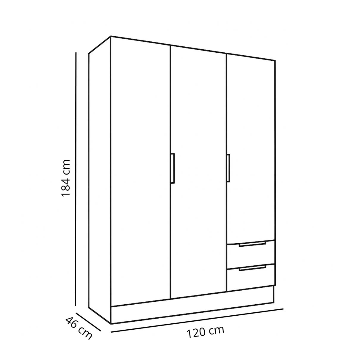 Armadio 120x184h cm grigio cemento con 3 ante e 2 cassetti