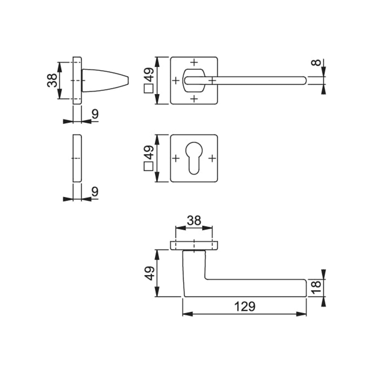 Maniglia Hoppe Bergamo rosetta e bocchetta quadre 49x49mm foro cilindro