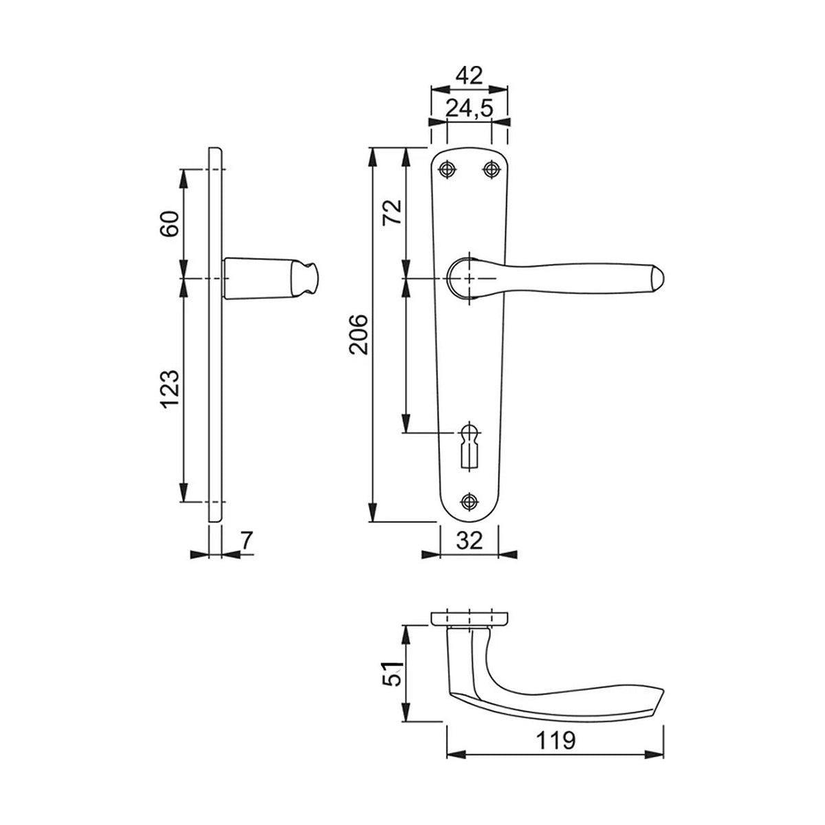Maniglia Hoppe Milano con placca interasse 70 mm