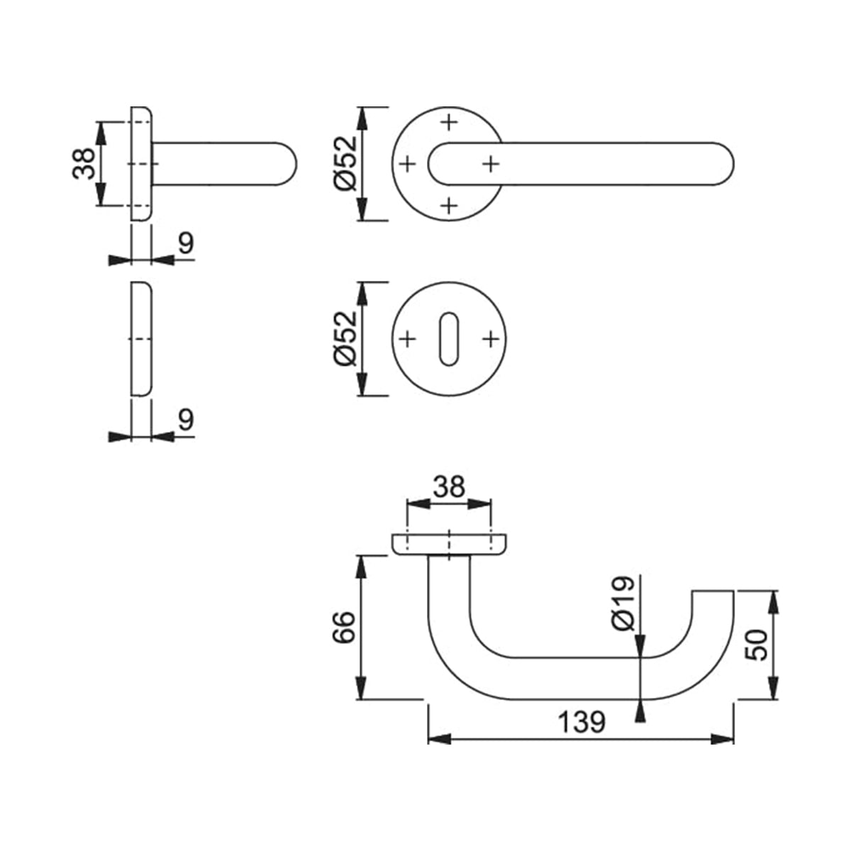 Maniglia Hoppe Baden rosetta e bocchetta tonde d. 52 mm acciaio inox satinato