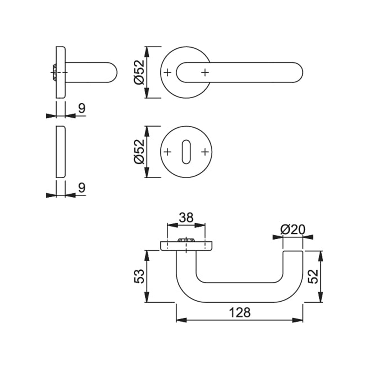 Maniglia Hoppe Baden rosetta e bocchetta tonde d. 52 mm