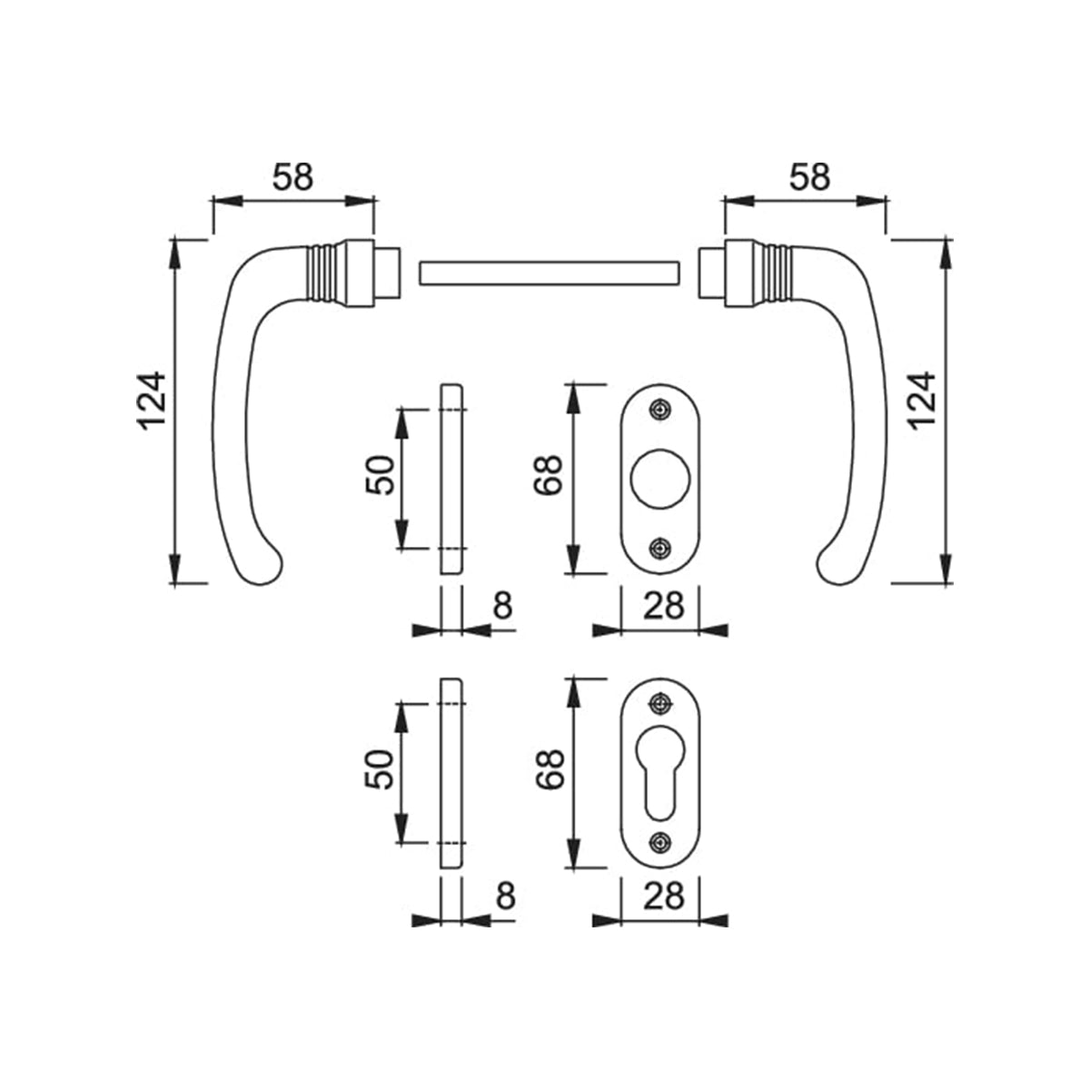 Maniglia Hoppe Lisboa rosetta e bocchetta ovali 28x68 mm foro cilindro