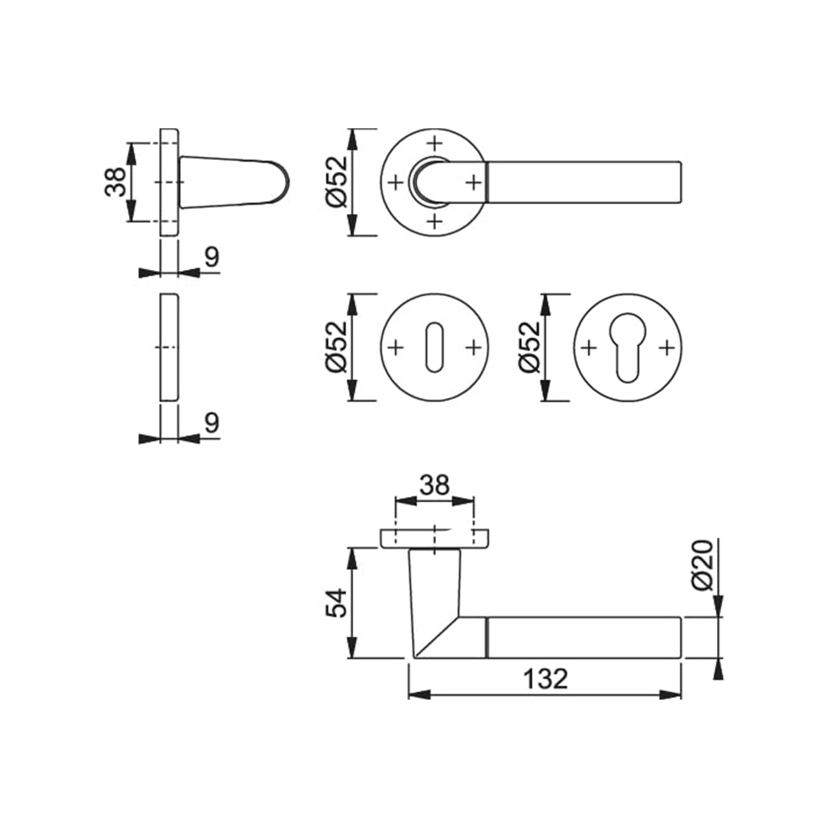 Maniglia Hoppe Lecce rosetta e bocchetta tonde d. 52 mm cromo lucido e titanio opaco