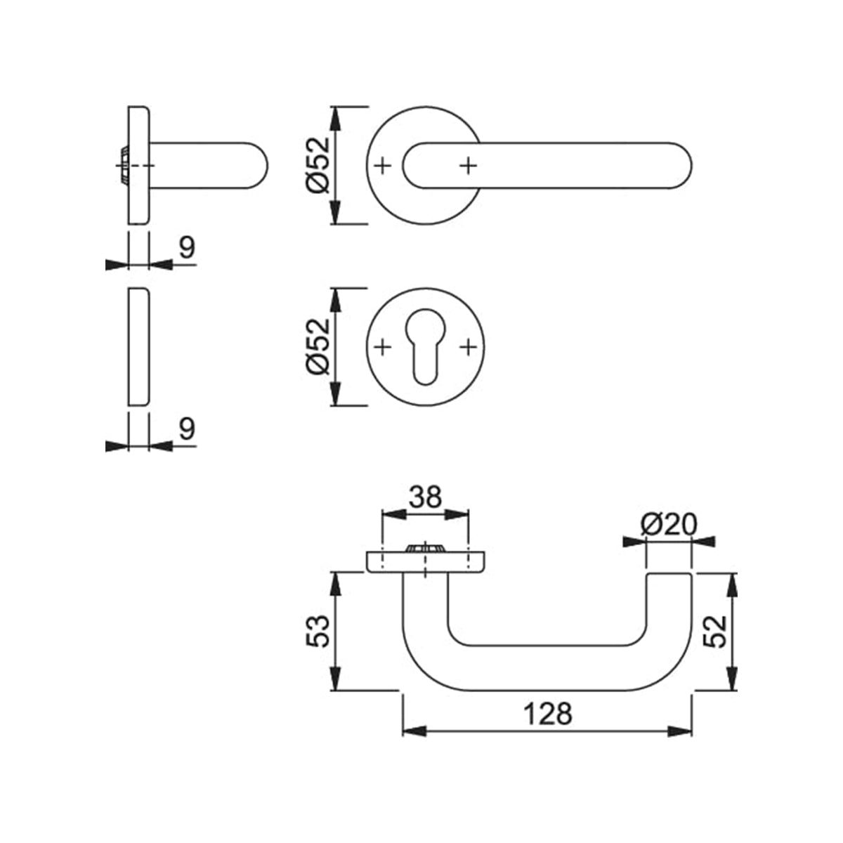 Maniglia Hoppe Baden rosetta e bocchetta tonde d. 52mm foro cilindro
