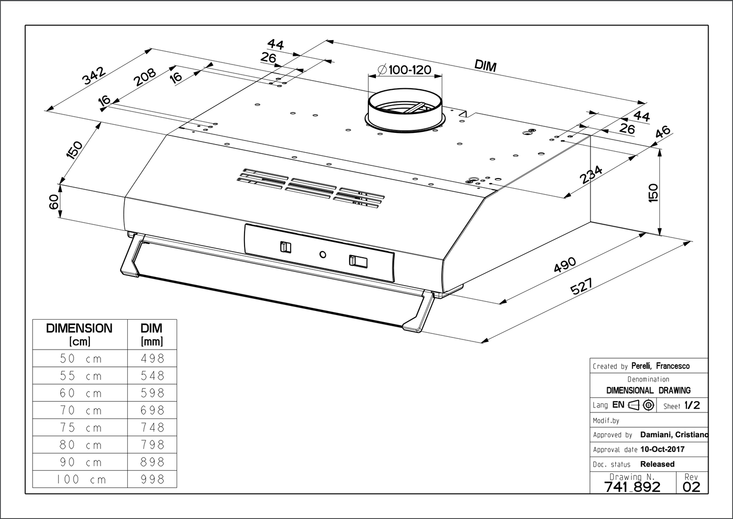 Cappa aspirante ad incasso sottopensile TCH04-741 Faber 80 cm 200m3