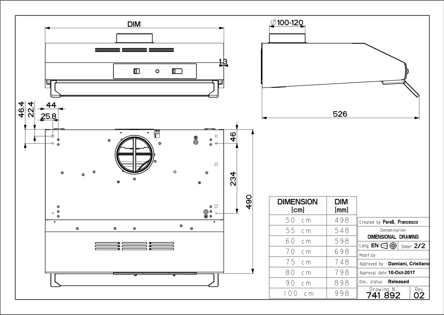 Cappa aspirante ad incasso sottopensile TCH04-741 Faber 80 cm 200m3