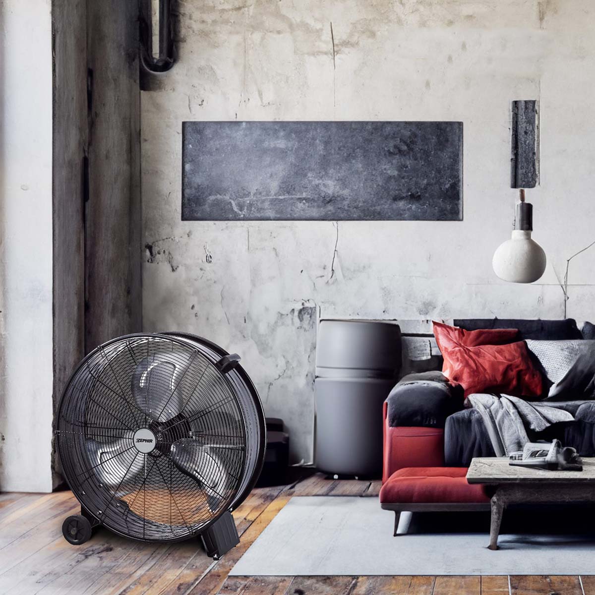 Ventilatore da pavimento industriale Zephir a pale 60 cm 3 velocità nero