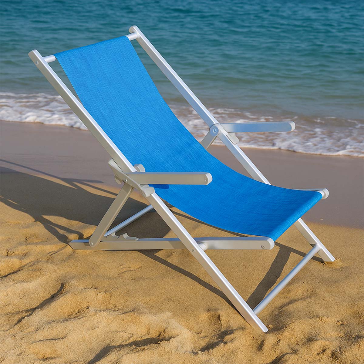 Sdraio da mare pieghevole in alluminio con braccioli 40x23x106 cm