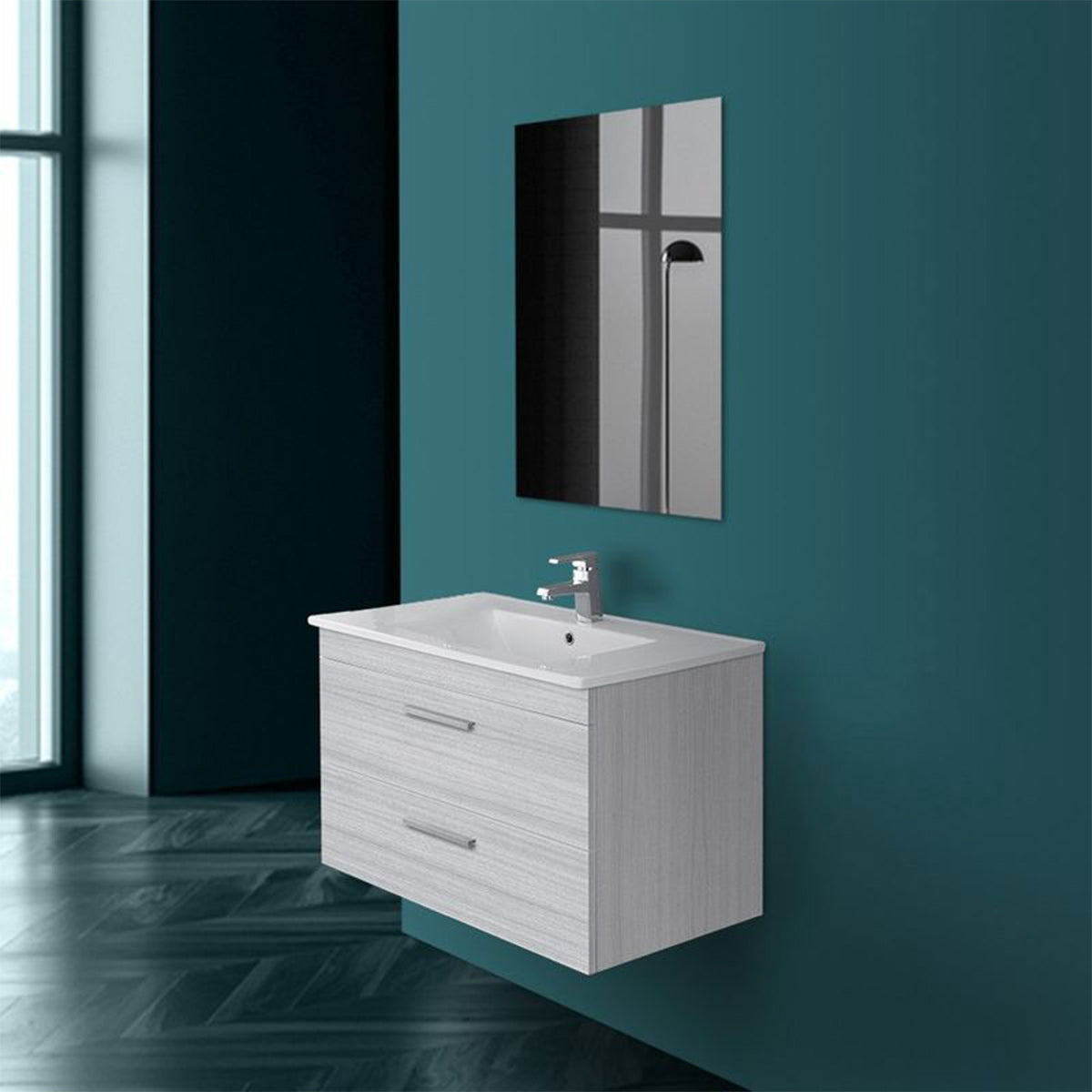 Composizione bagno sospesa 80 cm Stella rovere grigio con 2 cassetti
