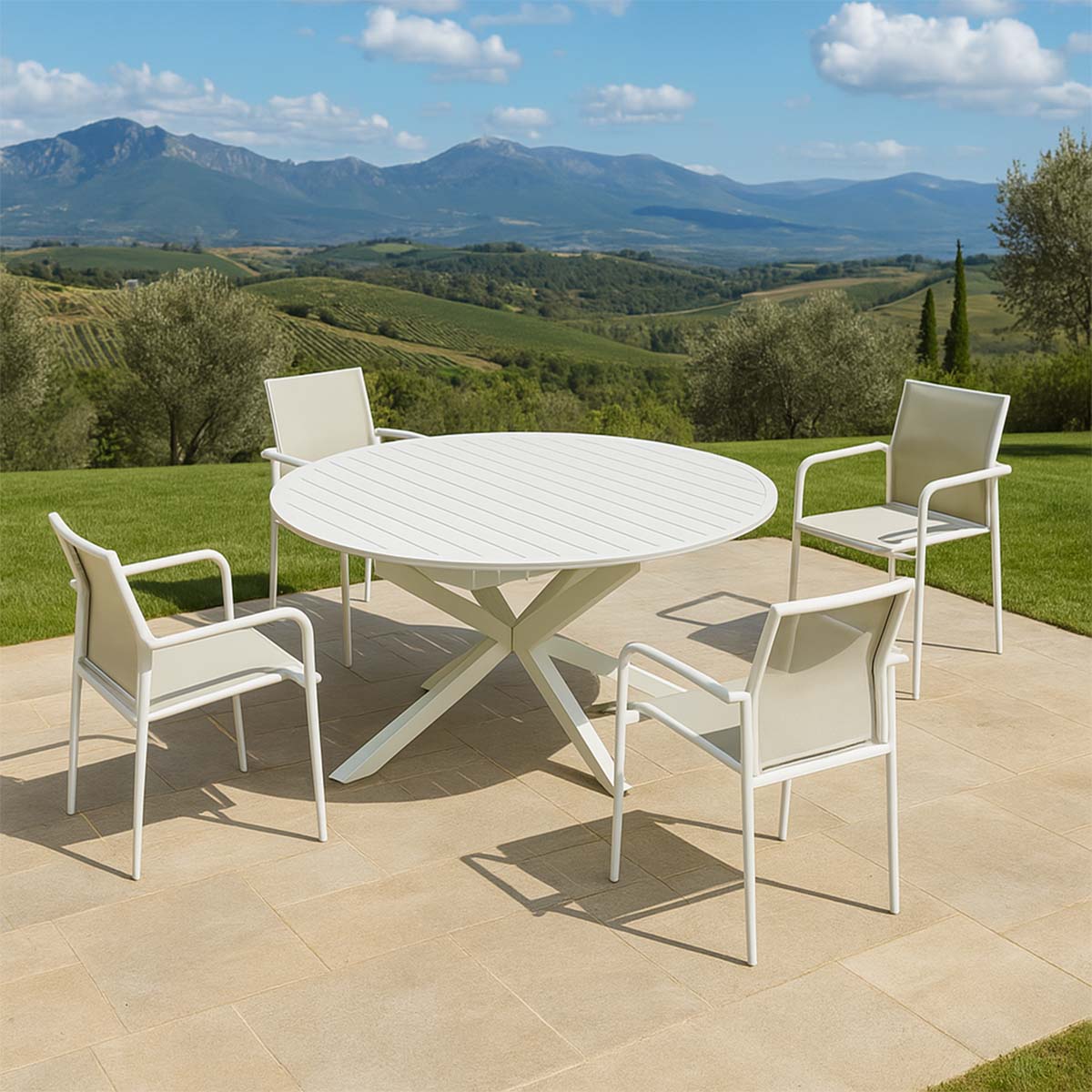 Set tavolo e 4 sedie da giardino bianco Cannes