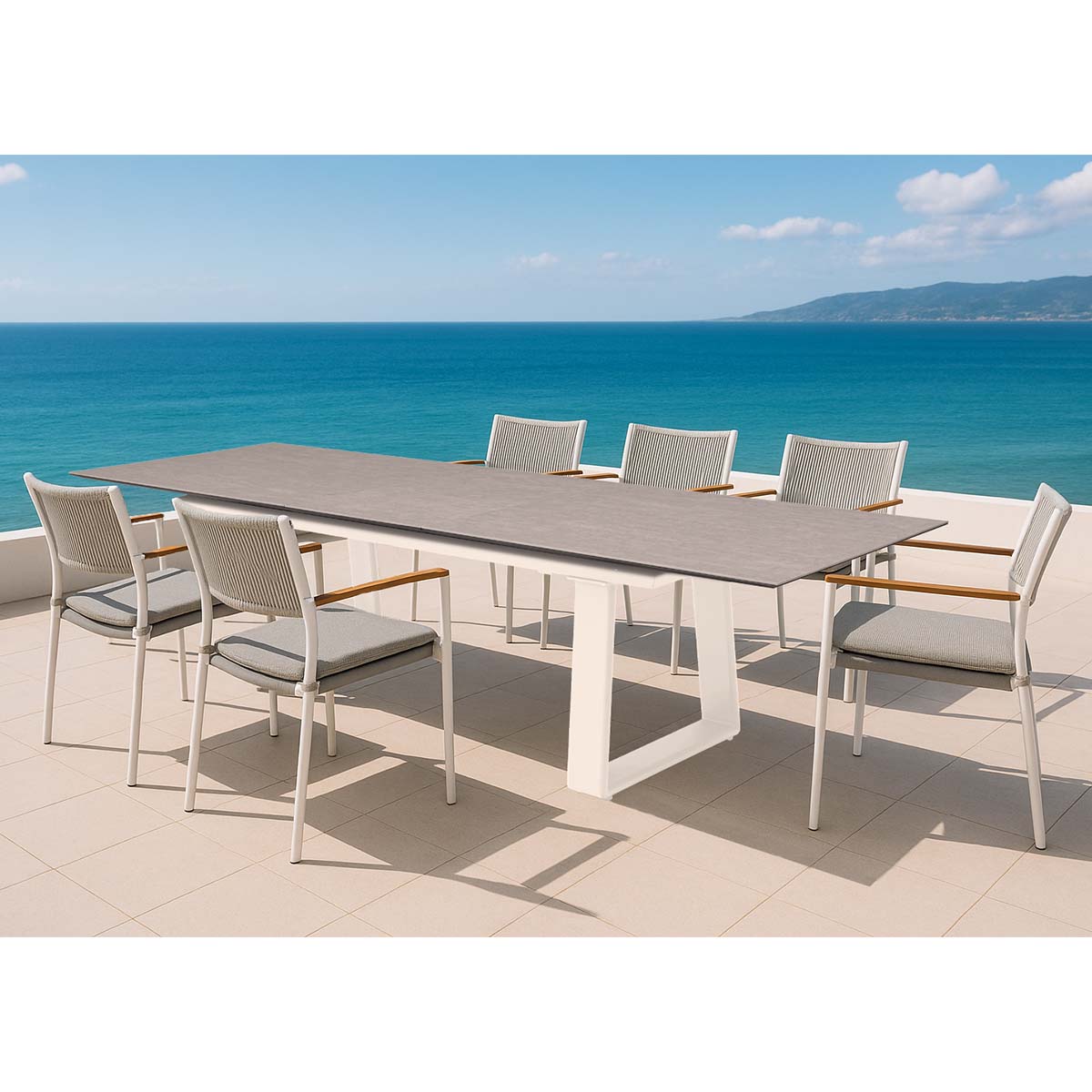 Set in alluminio tavolo e 6 sedie grigio e bianco Malaga
