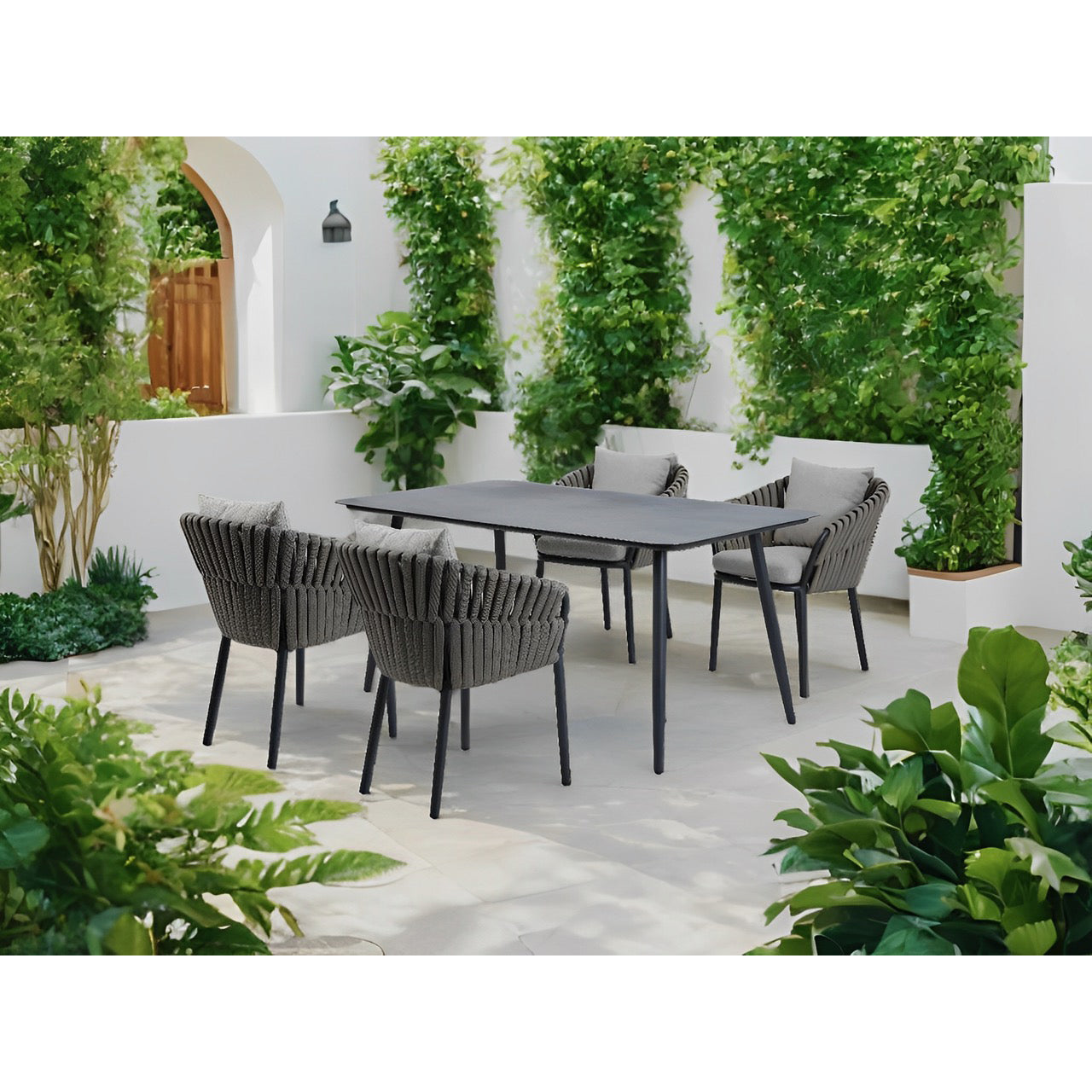 Set 5 pezzi tavolo smontabile e 4 sedie grigio e beige Nairobi